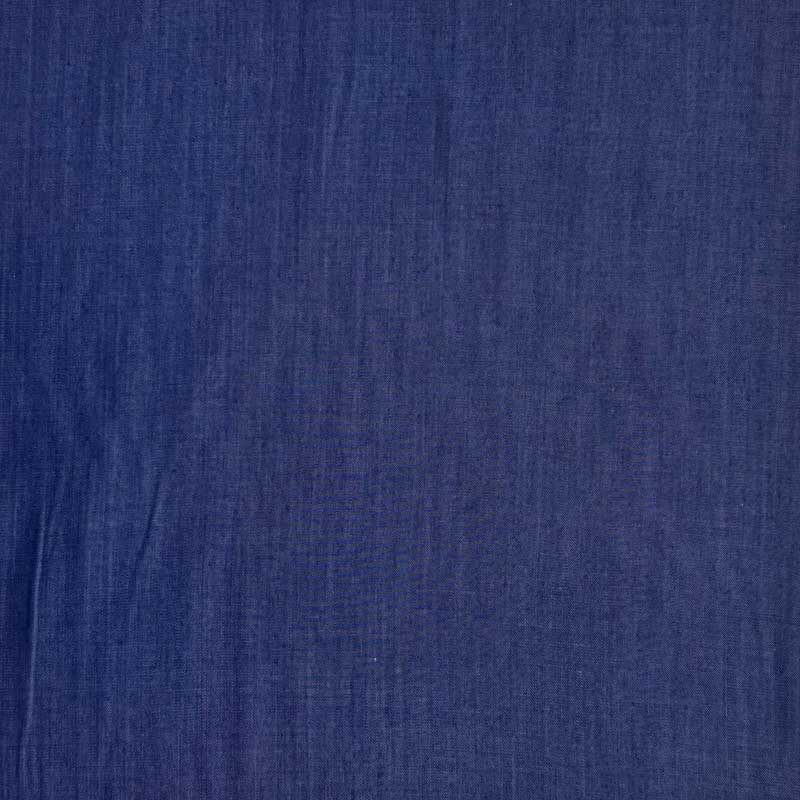Ensfarvet bomuld chambray denim look i mørkeblå - KreStoffer