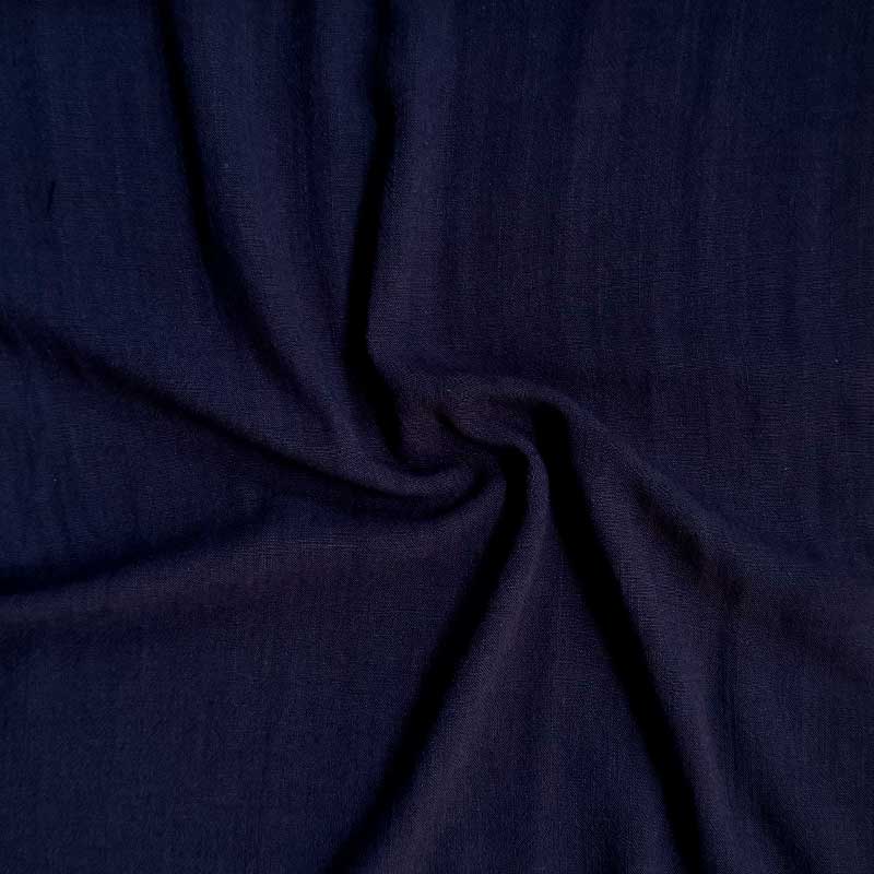 Ensfarvet fast viscose / hør, marine - KreStoffer