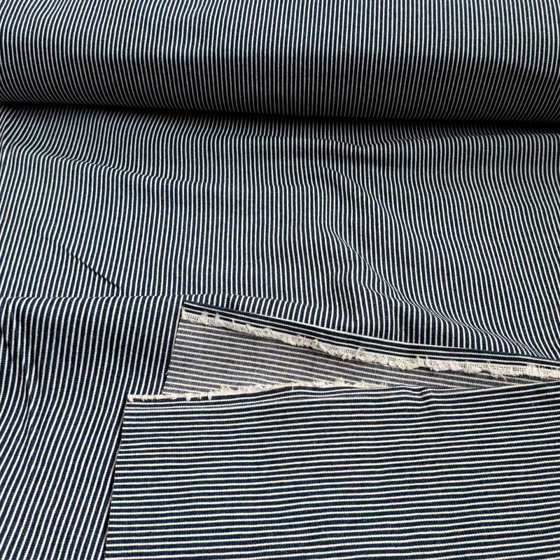 Fast bomuld med mælkedrengestrib mørkeblå - KreStoffer