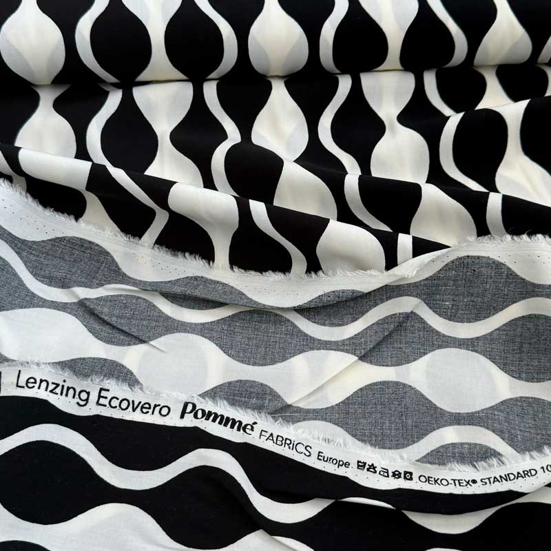 Fast ecovero (viscose) med snoninger, Sort/Ecru - KreStoffer