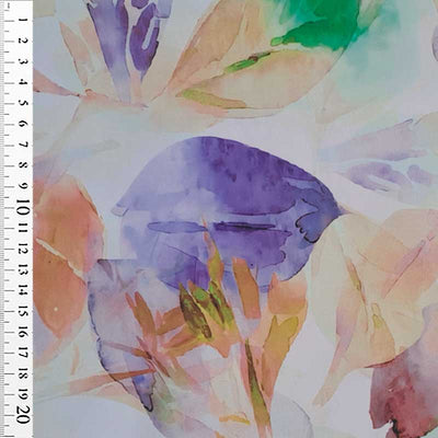 Fast stof med akvarel blomster grøn/lilla - KreStoffer