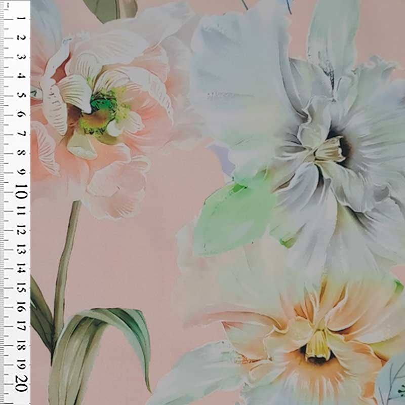 Fast stof med sommer blomster på lyserød bund - KreStoffer