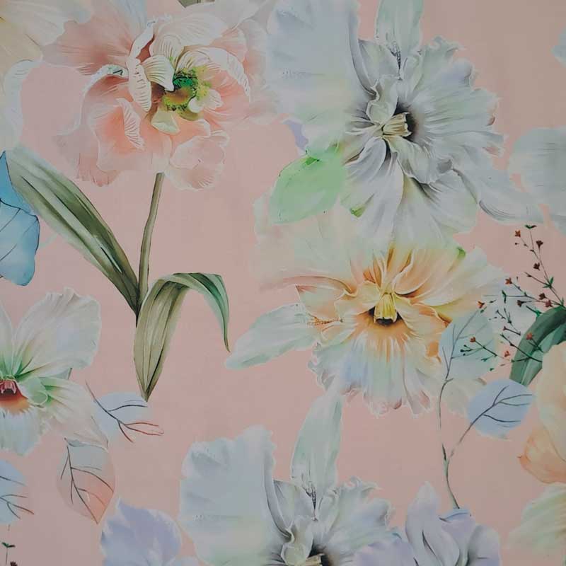 Fast stof med sommer blomster på lyserød bund - KreStoffer