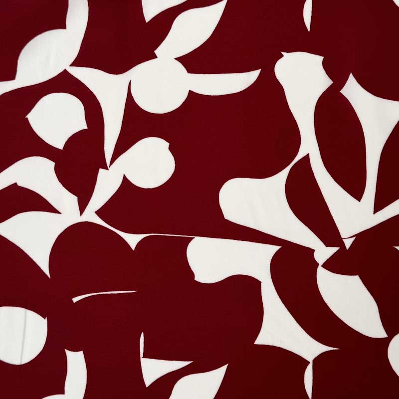 Fast viscose med abstrakte blomster, Bordeaux - KreStoffer