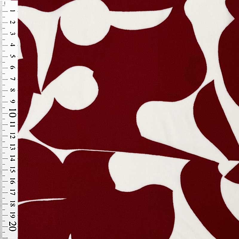 Fast viscose med abstrakte blomster, Bordeaux - KreStoffer