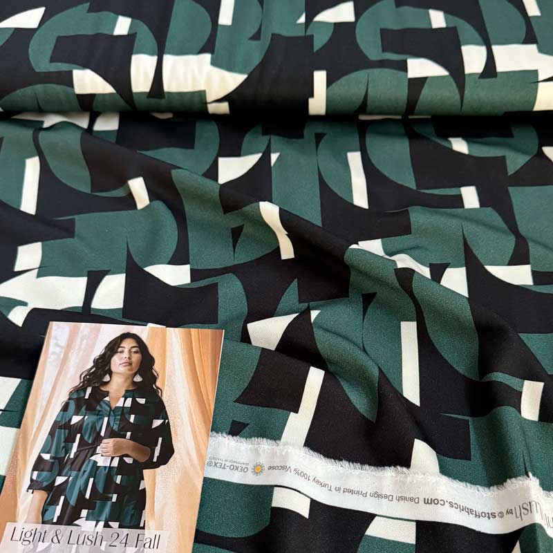Fast viscose med grafisk print - KreStoffer