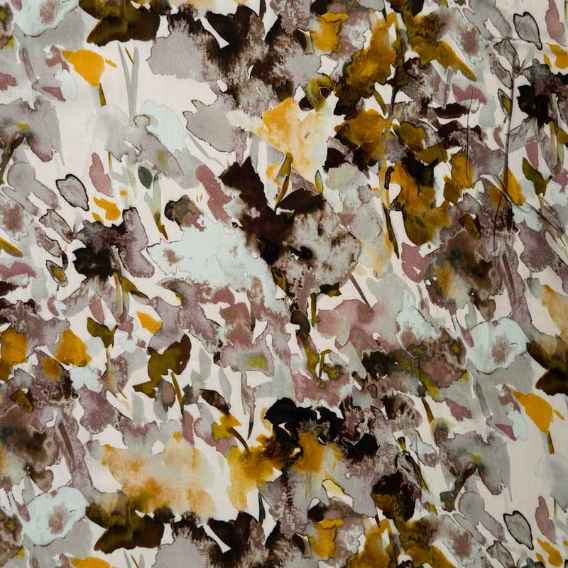 Fast viscose med malede blomster i rosa/gul - KreStoffer