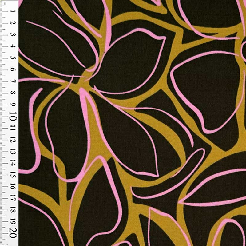 Fast viscose med malede blomster Mørk grøn