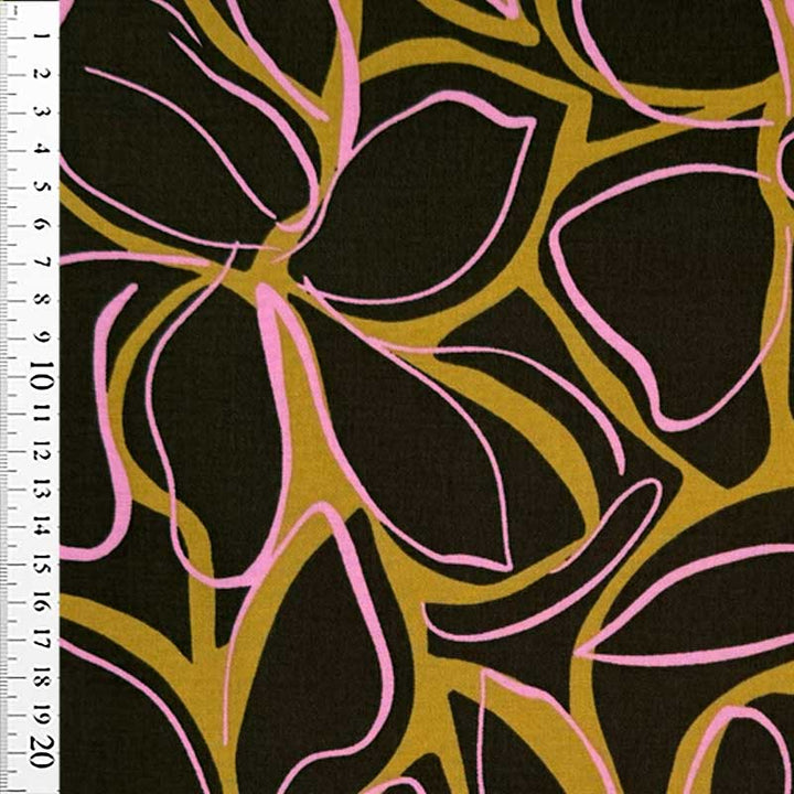 Fast viscose med malede blomster Mørk grøn