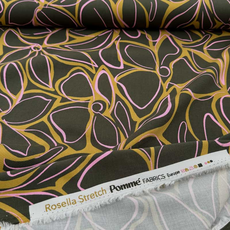 Fast viscose med malede blomster Mørk grøn