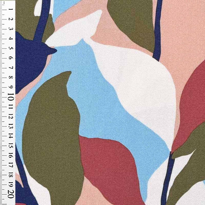 Fast viscose med maleri blomster, blå - KreStoffer