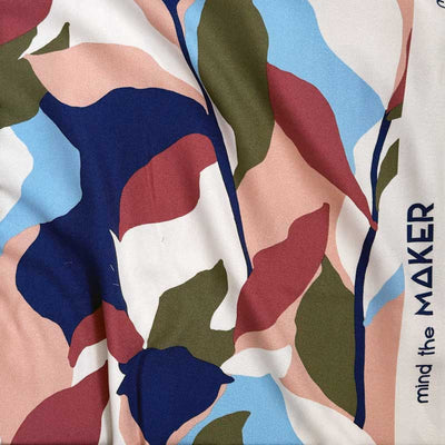 Fast viscose med maleri blomster, blå - KreStoffer