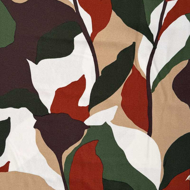 Fast viscose med maleri blomster khaki