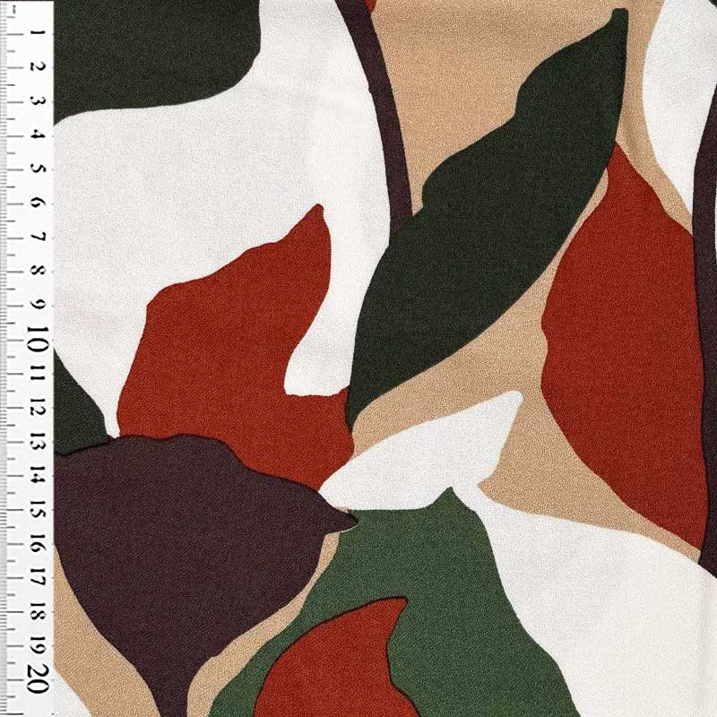 Fast viscose med maleri blomster khaki