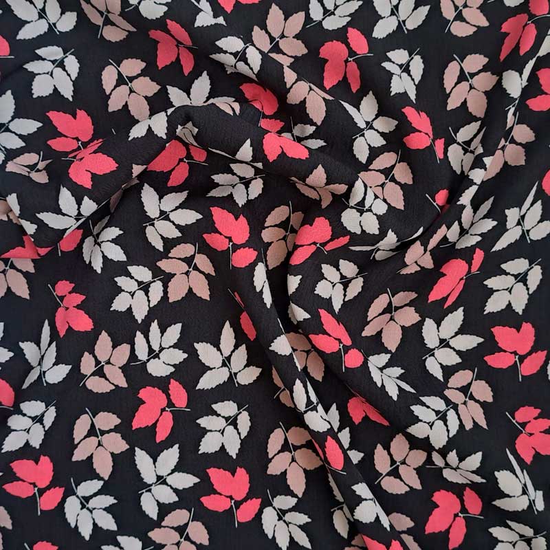Fast viscose med små blade pink og naturfarver