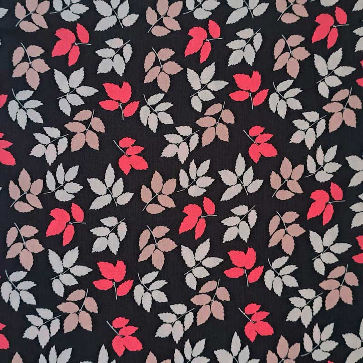 Fast viscose med små blade pink og naturfarver