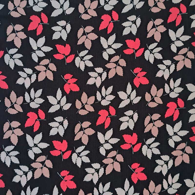 Fast viscose med små blade pink og naturfarver - KreStoffer