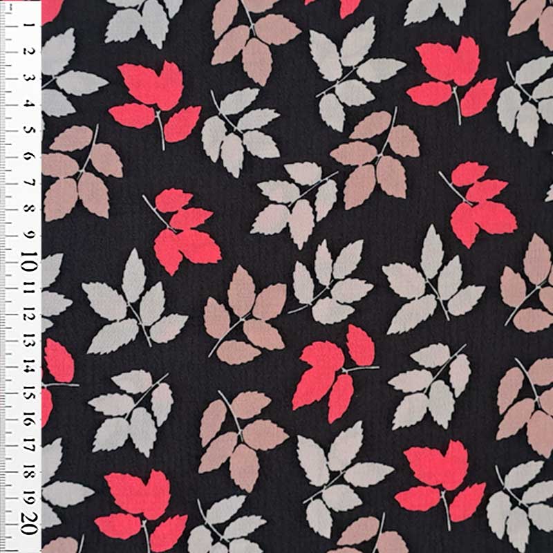 Fast viscose med små blade pink og naturfarver - KreStoffer