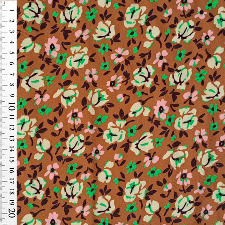 Fast viscose med små blomster i gul og rosa