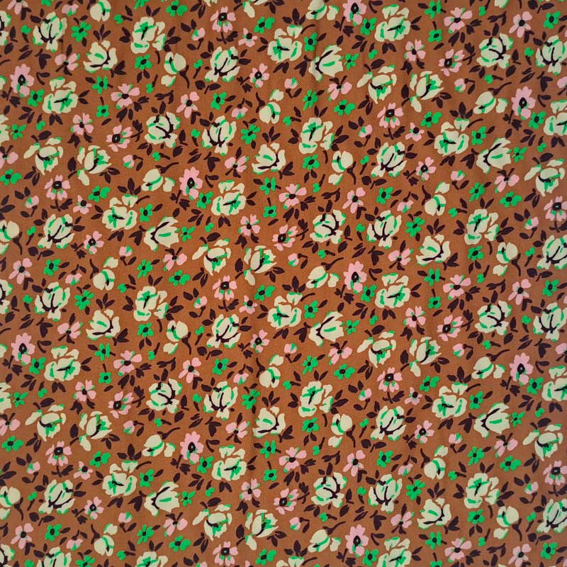 Fast viscose med små blomster i gul og rosa - KreStoffer