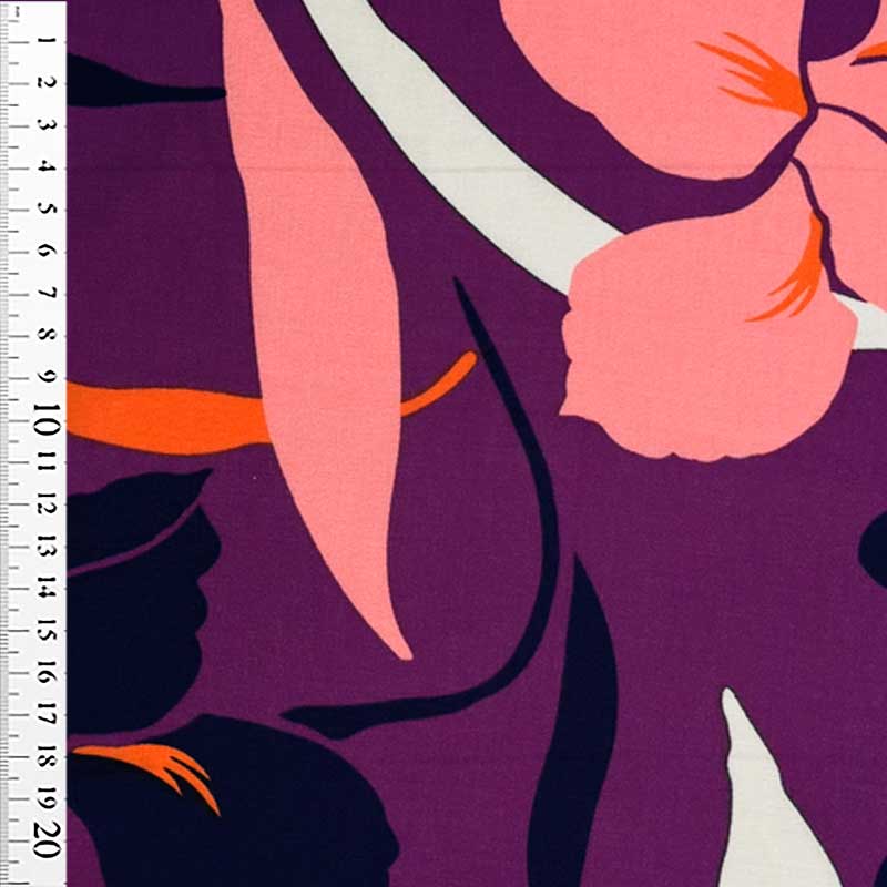 Fast viscose med store blomster, Lilla - KreStoffer