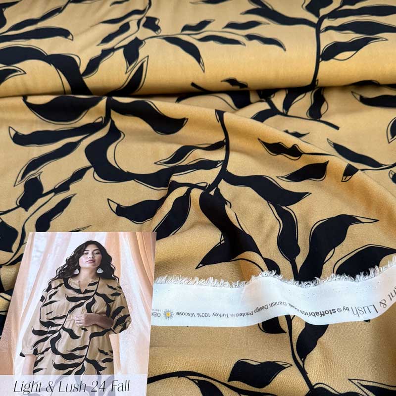 Fast viscose med tegnede blade - KreStoffer