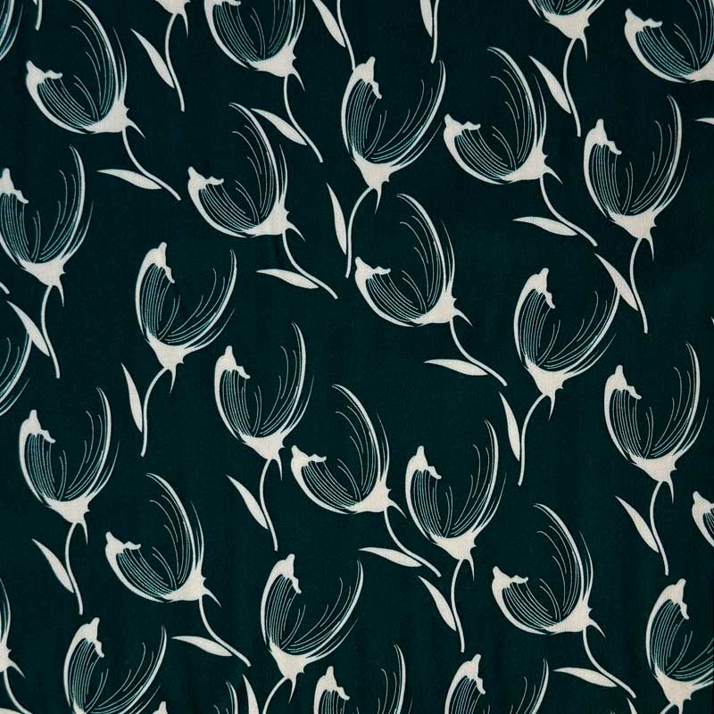 Fast viscose med tegnede blomster - KreStoffer