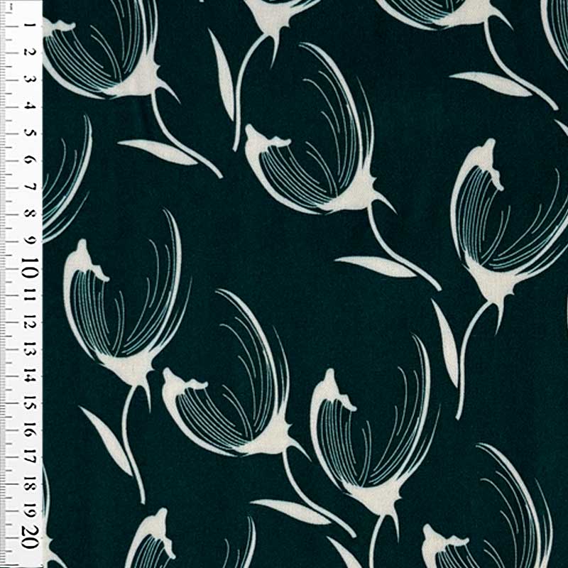 Fast viscose med tegnede blomster - KreStoffer