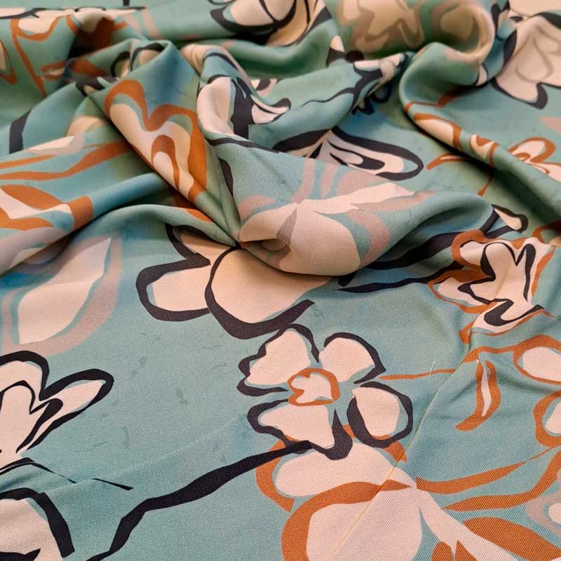 Fast viscose med tegnede blomster på stilke - KreStoffer