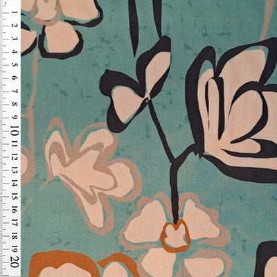 Fast viscose med tegnede blomster på stilke - KreStoffer