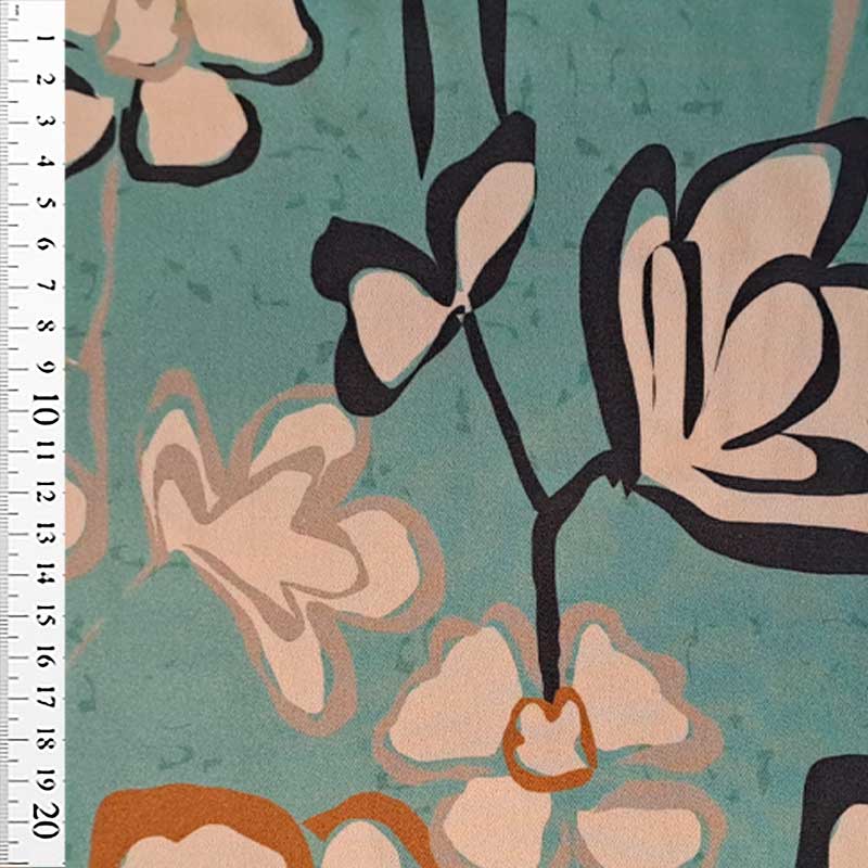 Fast viscose med tegnede blomster på stilke - KreStoffer