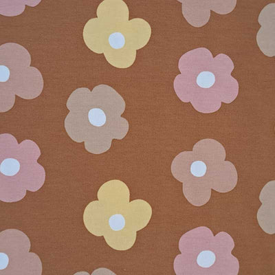 French Terry med blomster, brun - KreStoffer