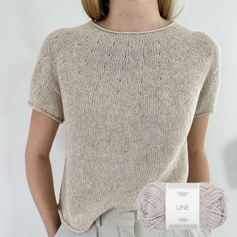 Strikkekit Plain Yoke Tee 20 fra Le Knit i Line garn