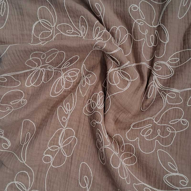 Gauze med broderet blomster beige