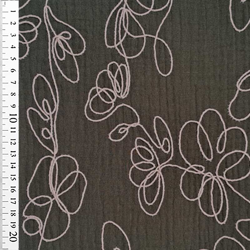 Gauze med broderet blomster grøn