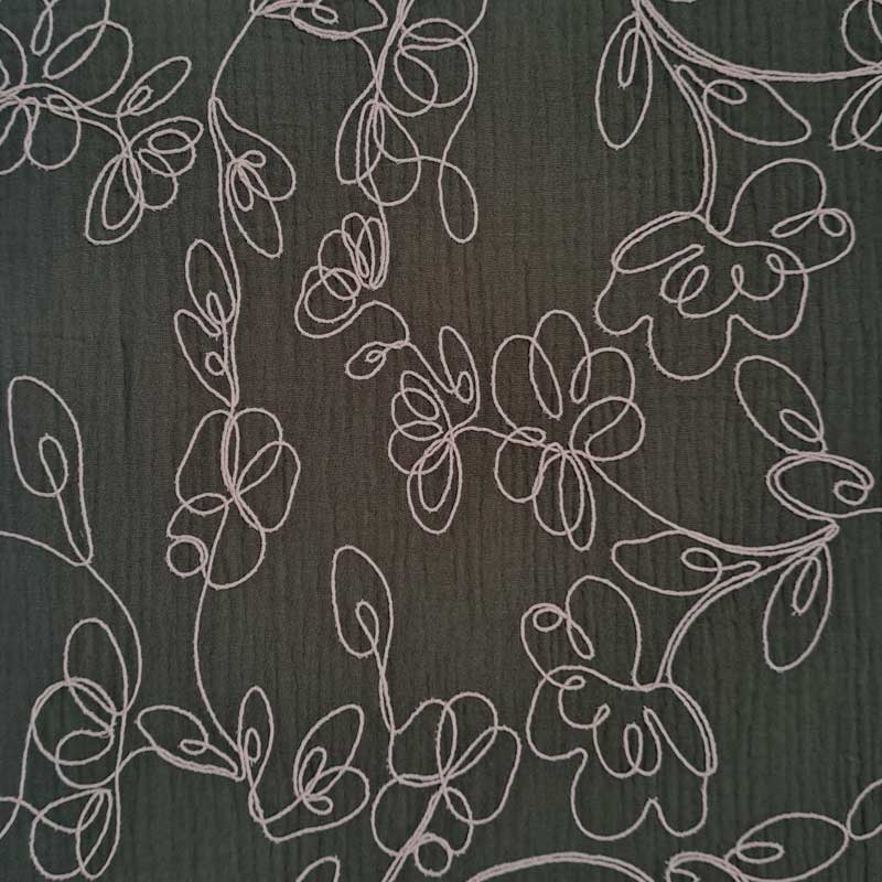Gauze med broderet blomster grøn