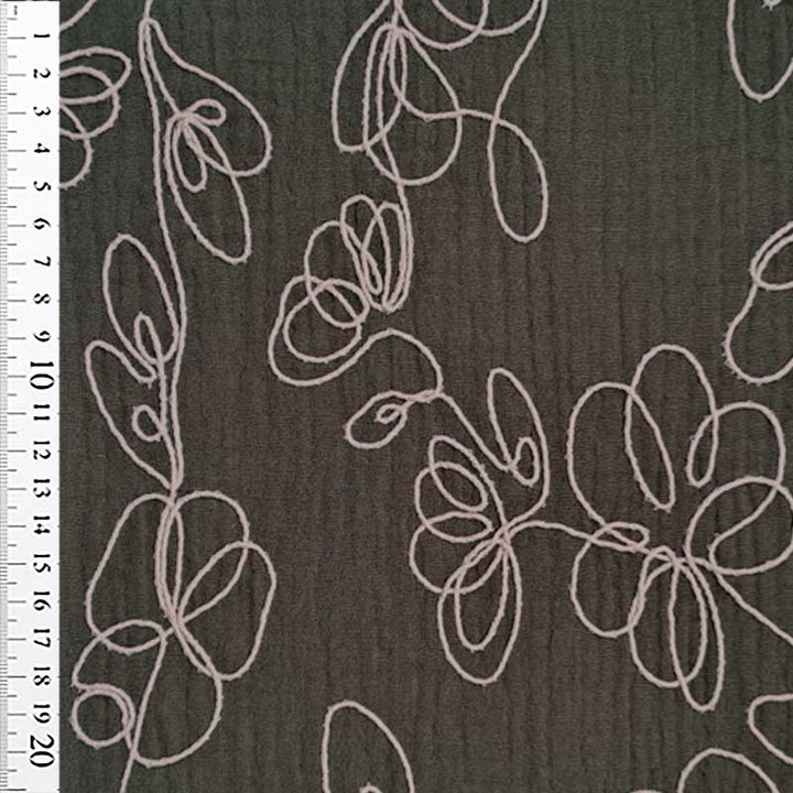 Gauze med broderet blomster grøn