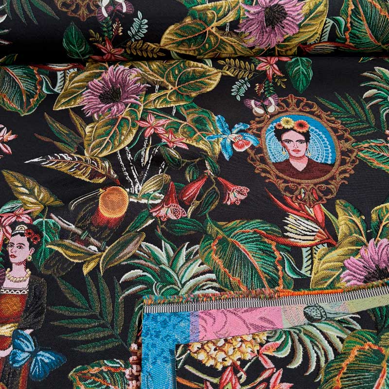 Gobelin med Frida Kahlo og eksotiske blomster