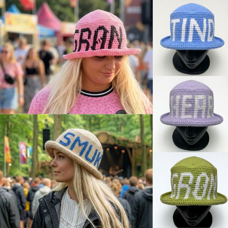 Hæklet bøllehat til festival inklusiv diagrammer