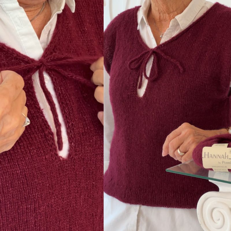 Strikkekit Vest med slids i halsen og bindebånd fra Permin