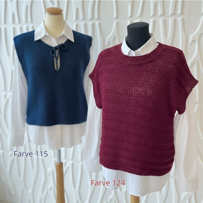 Hannah vest med slids og t-shirt med hulmønster strik fra Permin