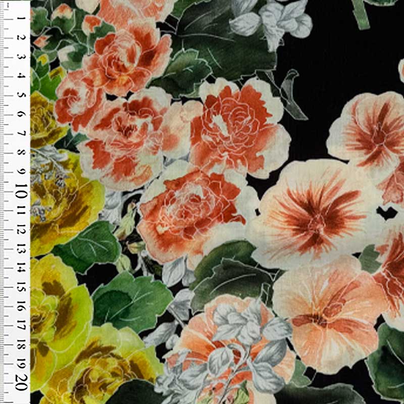 Italiensk fast bomuld med smukke blomster - KreStoffer