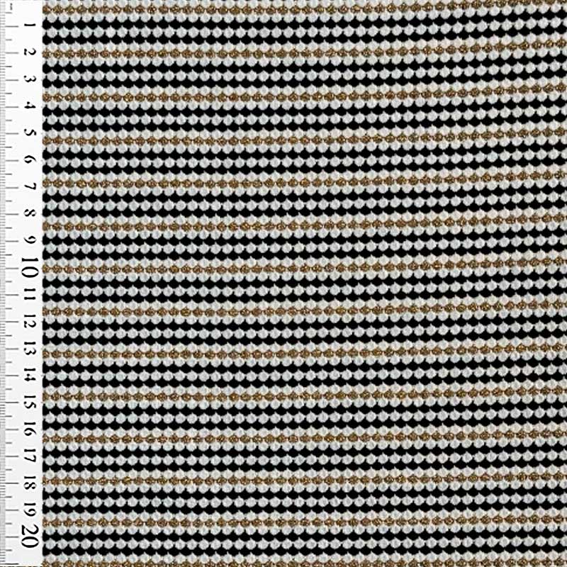 Jacquard strik med buede striber hvid/sort/guld