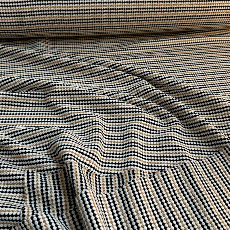 Jacquard strik med buede striber hvid/sort/guld