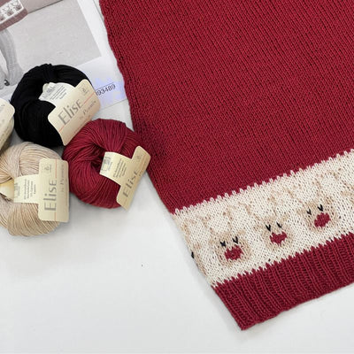 Strikkekit Julekjole til børn med Rudolf i Elise garn