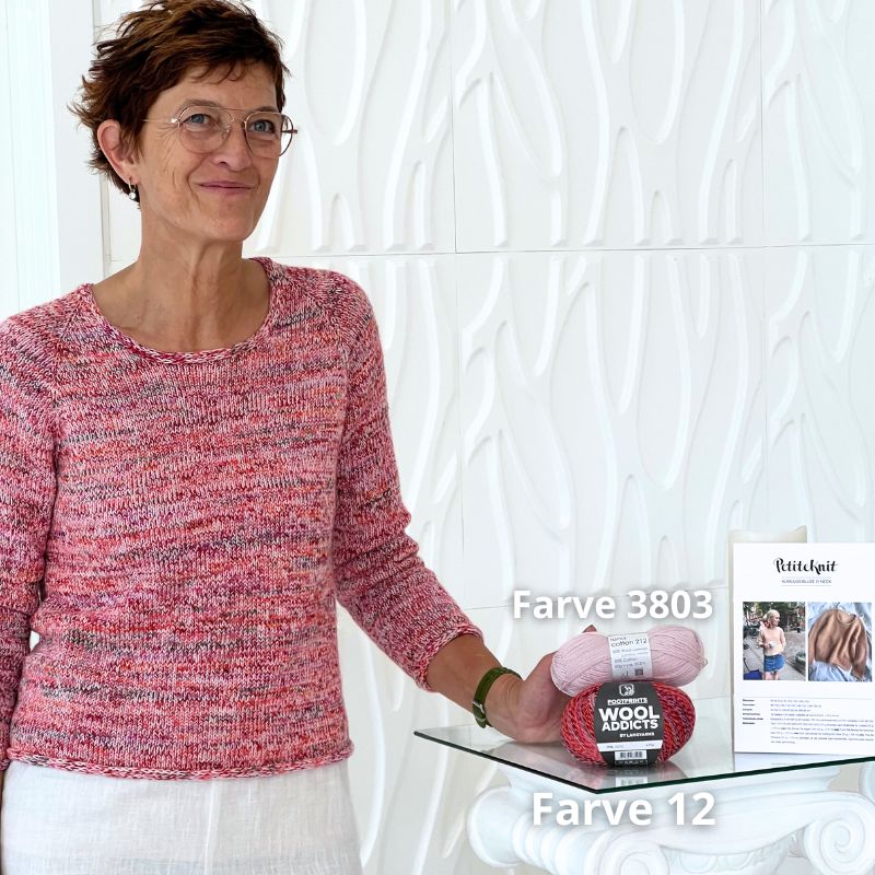 Strikkekit Kumulus Bluse O-neck fra PetiteKnit i Footprints og Lana Cotton