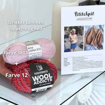 Strikkekit Kumulus Bluse O-neck fra PetiteKnit i Footprints og Lana Cotton