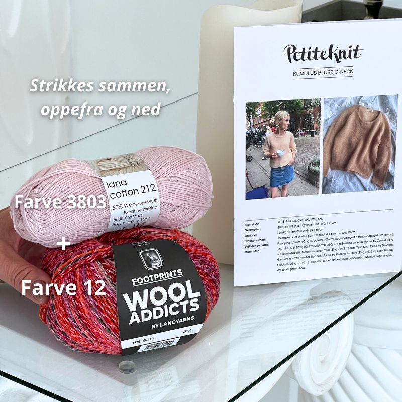 Strikkekit Kumulus Bluse O-neck fra PetiteKnit i Footprints og Lana Cotton