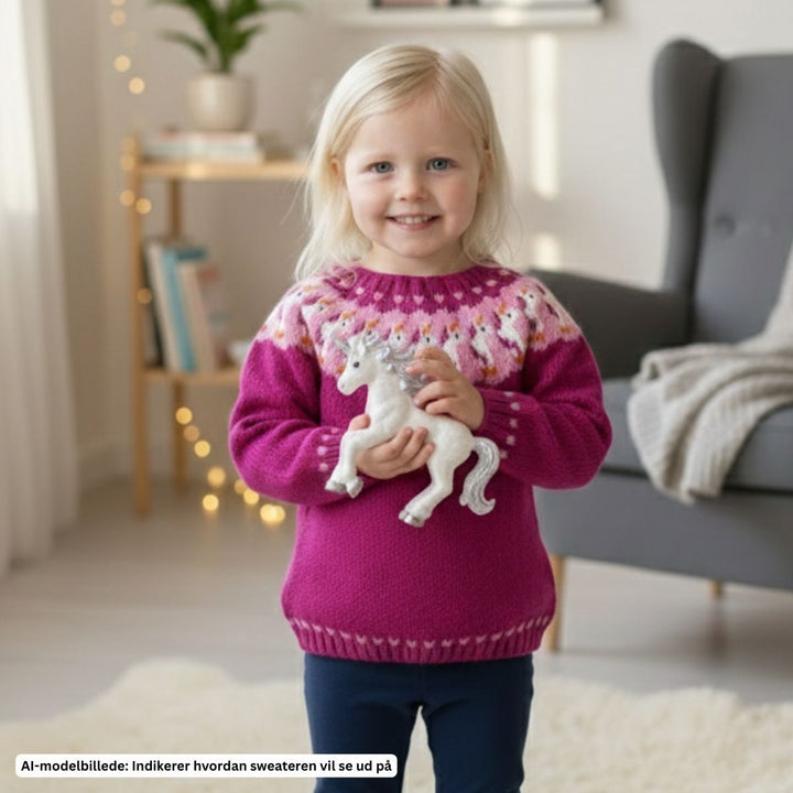 Strikkekit Bluse med enhjørning til børn i Lana Cotton 212