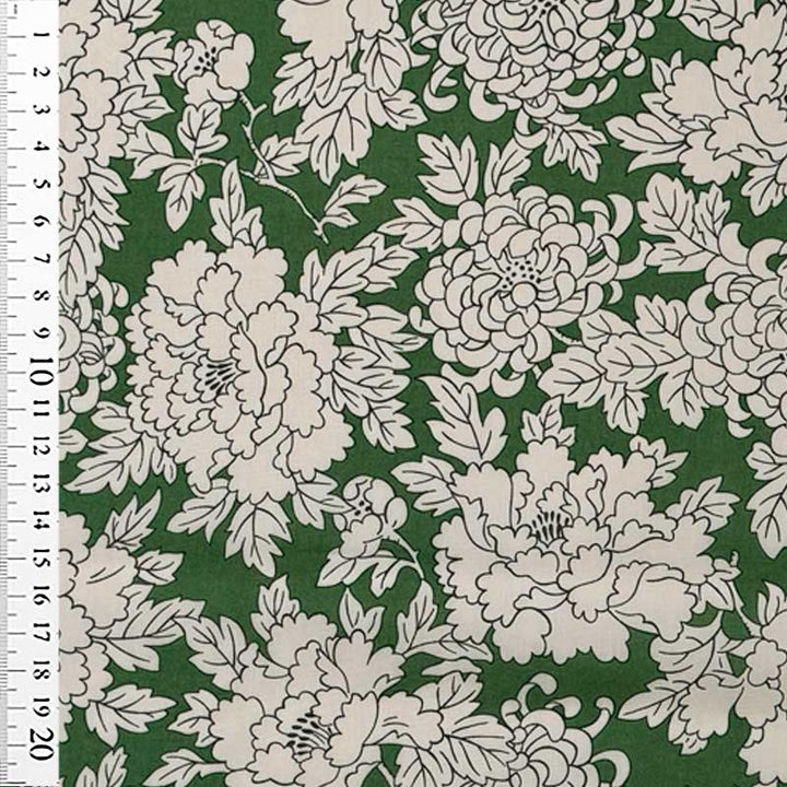 Liberty bomuldspoplin med blomster på grøn bund